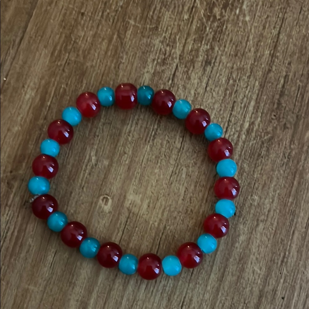 Red and Blue Beaded Bracelet Jewelry